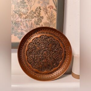 Vintage Solid Copper Hand Chased Tropical Wall Plate